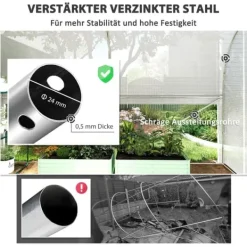 Online Folietunnel 3x2x2 m med dörr & 4 fönster, uppfällbara sidor, galvaniserat stål, UV-beständig, vit Växthus