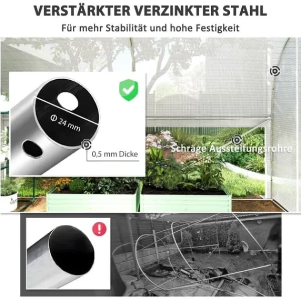 Online Folietunnel 3x2x2 m med dörr & 4 fönster, uppfällbara sidor, galvaniserat stål, UV-beständig, vit Växthus