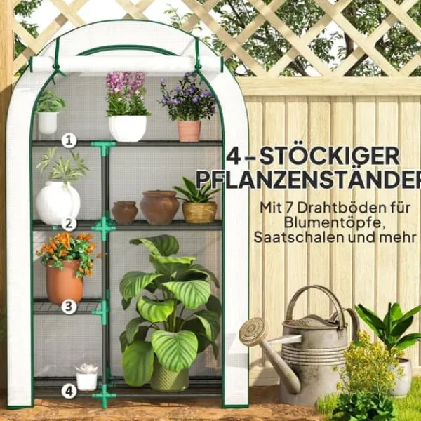Folieväxthus rundtak 100x45x160 cm med hyllor & dörr, vitt