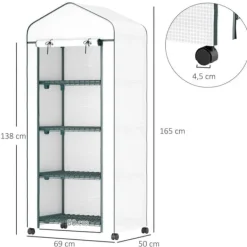 Online Folieväxthus 69x50x165 cm med hjul & hyllor, stålskelett, vintertåligt, vitt – för tomater & växter Växthus