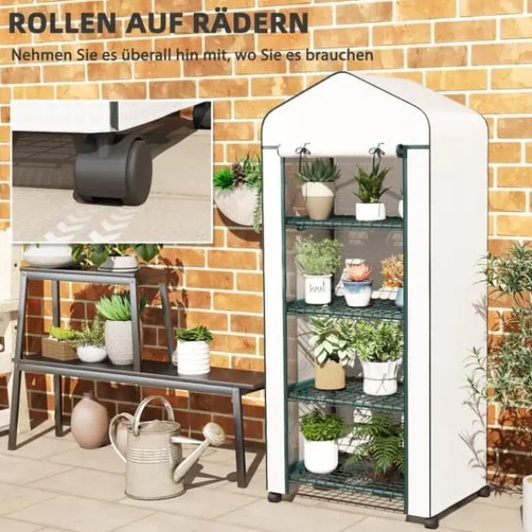 Online Folieväxthus 69x50x165 cm med hjul & hyllor, stålskelett, vintertåligt, vitt – för tomater & växter Växthus