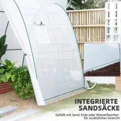 Clearance Folieväxthus 180x180x200 cm med rullport & 2 fönster, stålskelett, vitt Växthus