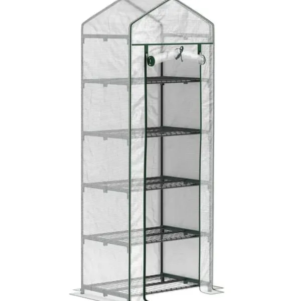 Clearance Folieväxthus 69x49x193 cm med rullport & hyllor, vintertåligt, stål, vitt Växthus