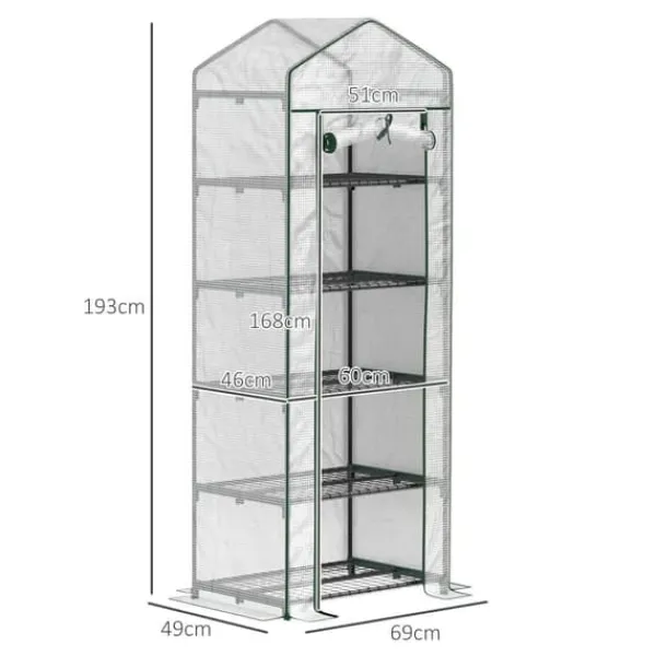 Clearance Folieväxthus 69x49x193 cm med rullport & hyllor, vintertåligt, stål, vitt Växthus