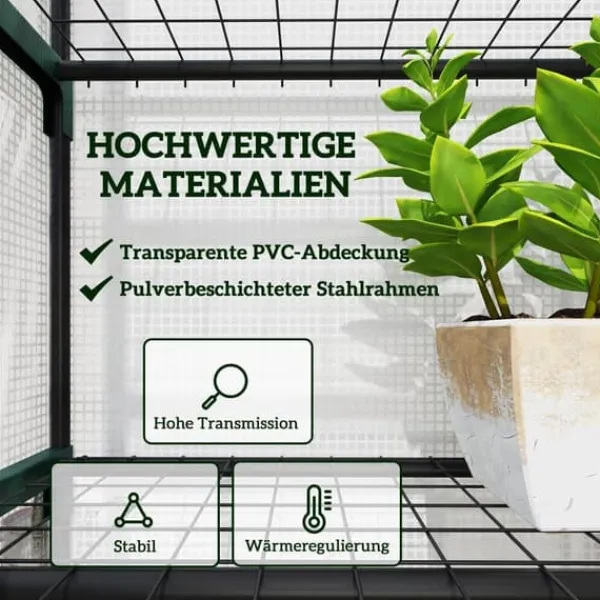 Clearance Folieväxthus 69x49x193 cm med rullport & hyllor, vintertåligt, stål, vitt Växthus