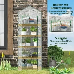 Clearance Folieväxthus 69x49x193 cm med rullport & hyllor, vintertåligt, stål, vitt Växthus