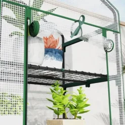Clearance Folieväxthus 69x49x193 cm med rullport & hyllor, vintertåligt, stål, vitt Växthus