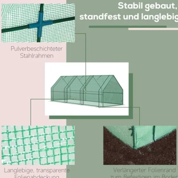 Outlet Folieväxthus/drivbänk 270x90x90 cm, grön – för tomater & plantor Växthus