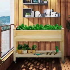 Förhöjd planteringsbädd, 121×60×84 cm, Naturalfärgad