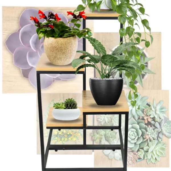 Discount Fristående blomställning för blommor och växter, 4 nivåer, metall, rustik, 76 cm Växtställ