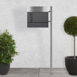 Discount Fristående brevlåda med tidningsfack 37 cm antracit inkl. stativ 120 cm högt Fristående brevlåda Silver Postlådor & Brevlådor