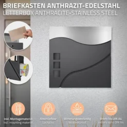 Hot Fristående brevlåda med tidningsfack 37 cm antracit/silver inkl. stativ 120 cm högt silver Fristående brevlåda Postlådor & Brevlådor