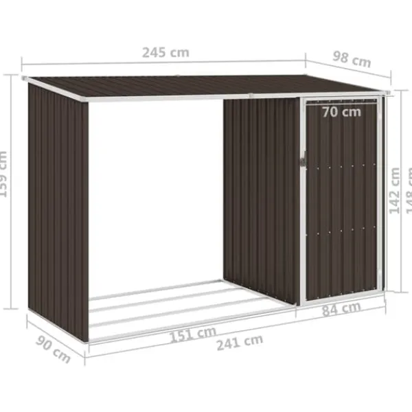 New Förråd & Redskapsbodar - Living Vedskjul brun 245x98x159 cm galvaniserat stål Skjul, Garage & Carports