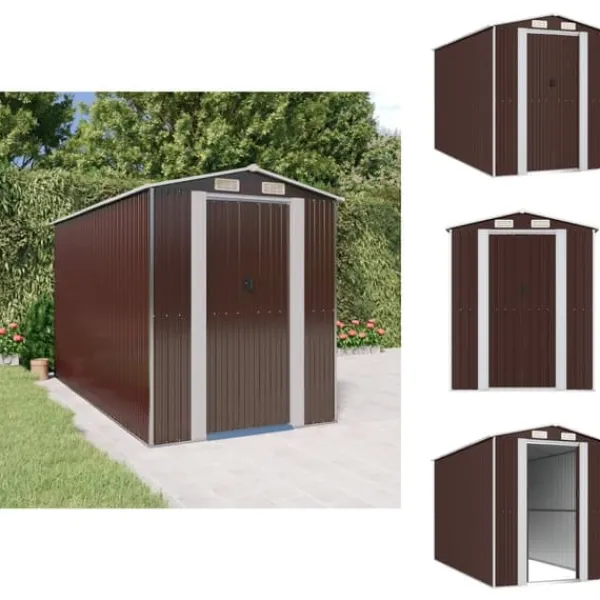 Clearance Förråd & Redskapsbodar - Living Trädgårdsskjul mörkbrun 192x357x223 cm galvaniserat stål Skjul, Garage & Carports