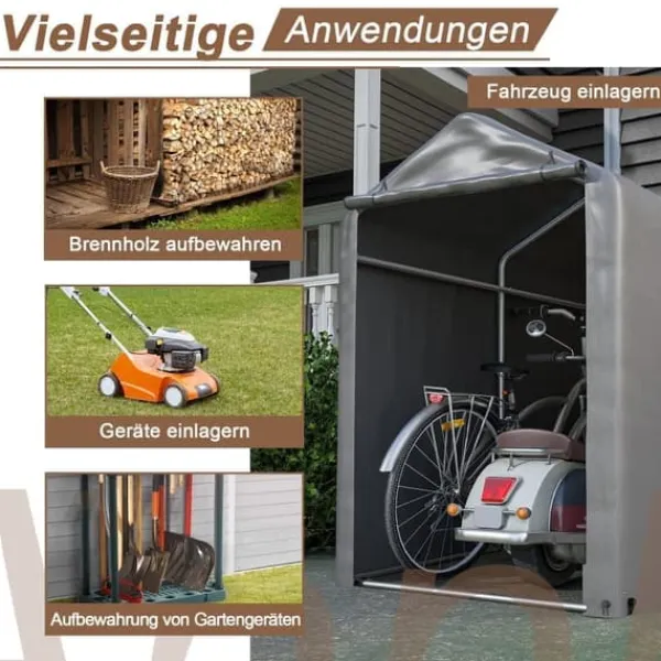 Hot Förråd 187x100x160 cm, cykelgarage, trädgårdsskjul, lagerzelt, mörkgrå Skjul, Garage & Carports