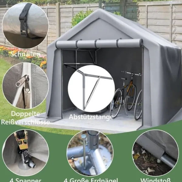 Best Förråd 244x241x217 cm, cykelgarage, trädgårdsskjul, verktygsskjul, lagerzelt, mörkgrå Skjul, Garage & Carports
