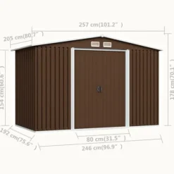 Förvaringsbod i metall - Robust och ventilerad redskapsbod | Färg: Brun | Storlek: 257x205x178 cm