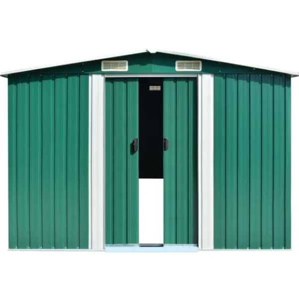 Best Förvaringsskjul i galvaniserat stål - Hållbart trädgårdsskjul | Färg: Grön | Storlek: 257x779x181 cm Skjul, Garage & Carports
