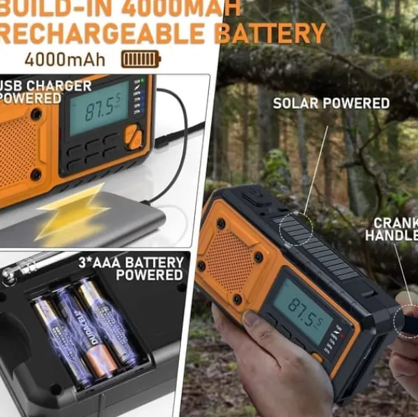 Online Fuleadture Handvevsradio 4000mAh, AM/FM/SW Väderradio, Solcell Vevradio, SOS & Ficklampa för Nödsituationer Beredskapsplaner