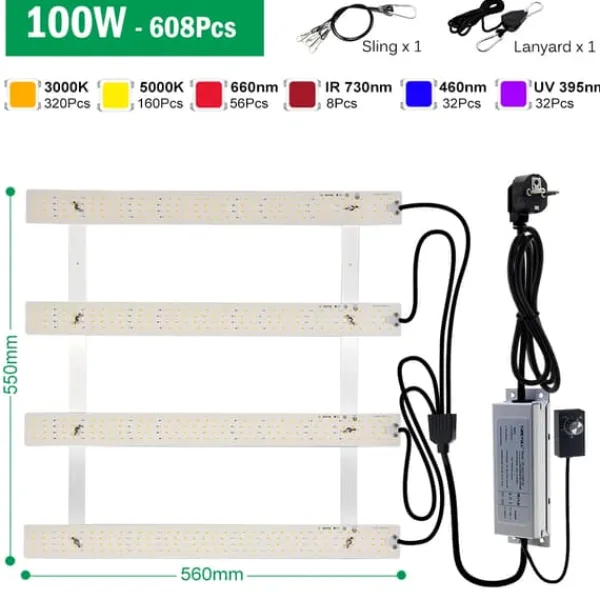 Fullspektrum LED-växtlampa, dimbar, aluminium + PC,100W