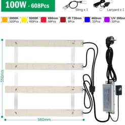 Clearance Fullspektrum LED-växtlampa, dimbar, aluminium + PC,100W Kit För Växt- & Örtplantering