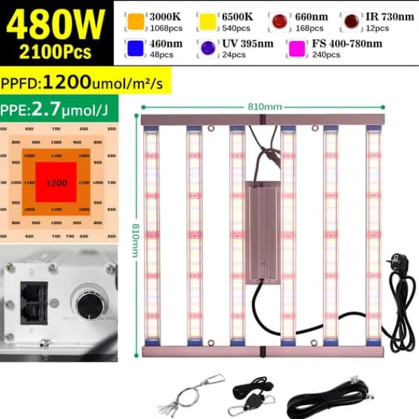 Online Fullspektrum LED-växtljus, dimbar rattkontroll, 240W effektutgång,480W Kit För Växt- & Örtplantering