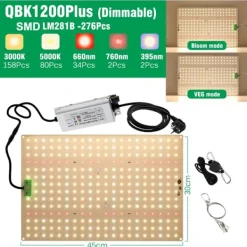 Hot Fullspektrum LED-växtljus, 3000K/5000K färgspektrum, dimbar prestanda,QBK1200Plus Kit För Växt- & Örtplantering