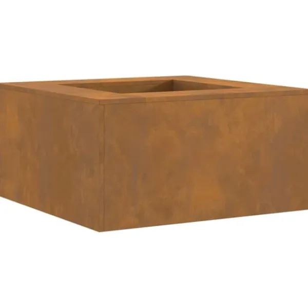 Discount Fyrkantig eldstad i väderbeständigt stål för utomhusbruk | Storlek: 80x80x40 cm | Färg: Stål Öppna Spisar