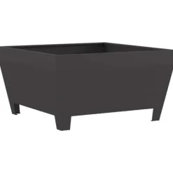 Fyrkantig svart vedeldad eldstad i stål | Storlek: 80x80x43 cm | Väderbeständig och hållbar