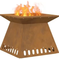 Hot Fyrkantig utomhus eldstad i väderbeständigt stål | Storlek: 48x48x40 cm Öppna Spisar