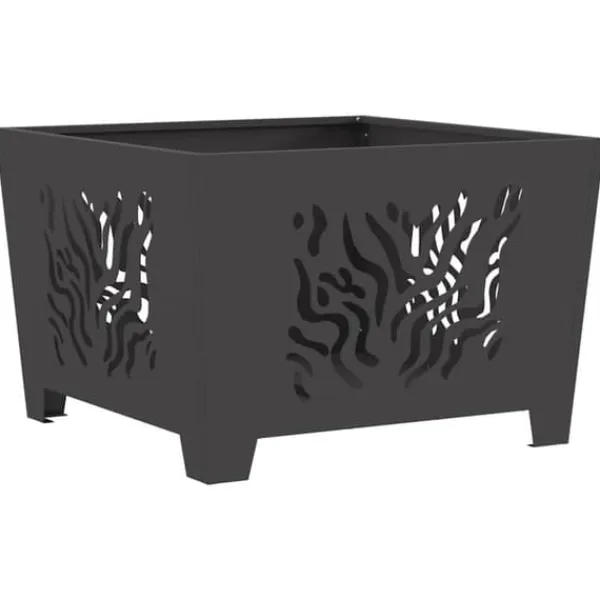 New Fyrkantig vedeldad eldstad i stål - Utomhuseldstad | Färg: Svart | Storlek: 60x60x40 cm Öppna Spisar