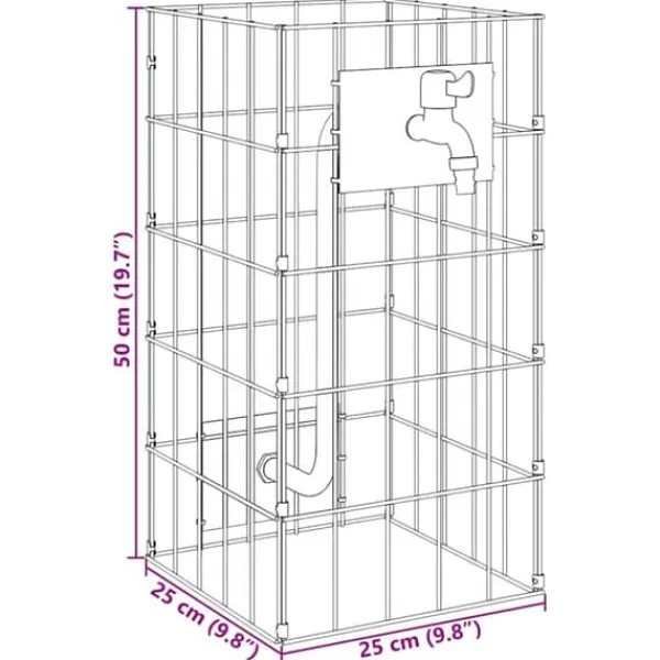 Gabion Säule med Vattenkran 50x25x25 cm - Rostfritt Stål | Färg: Silver | Storlek: 50x25x25 cm Fontäner & Dammar