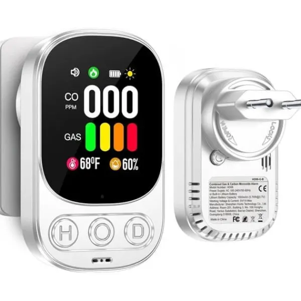 Sale Gasdetektor 4i1 - 4i1 Plug - CO- och bränngasalarm HD08G-B Rök- & Koloxiddetektorer