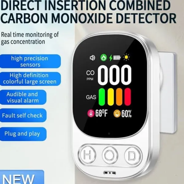 Sale Gasdetektor 4i1 - 4i1 Plug - CO- och bränngasalarm HD08G-B Rök- & Koloxiddetektorer