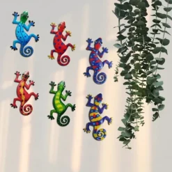 Online Gecko Ödla Väggdekor Trädgård prydnad 13x22cm - Röd/Blå Trädgårdsprydnader