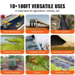 Geotextilväv, 3x30,5 m, Svart, Ovävd kraftig ogräsduk Markduk & Fiberduk
