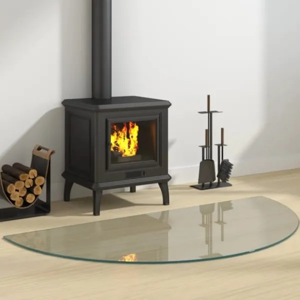 vidaXL Glasskiva för öppen spis halvrund 1200x600 mm