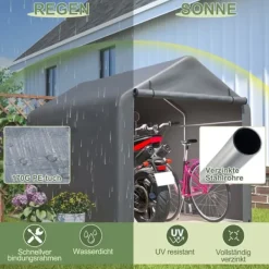 New Grå Cykelgarage / Redskapsbod 160x220x165 cm med rullport, vattentätt PE-material Skjul, Garage & Carports