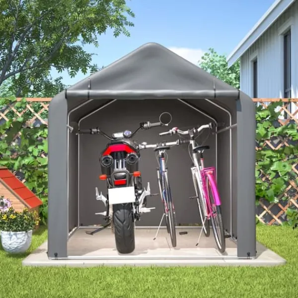 New Grå Cykelgarage / Redskapsbod 160x220x165 cm med rullport, vattentätt PE-material Skjul, Garage & Carports