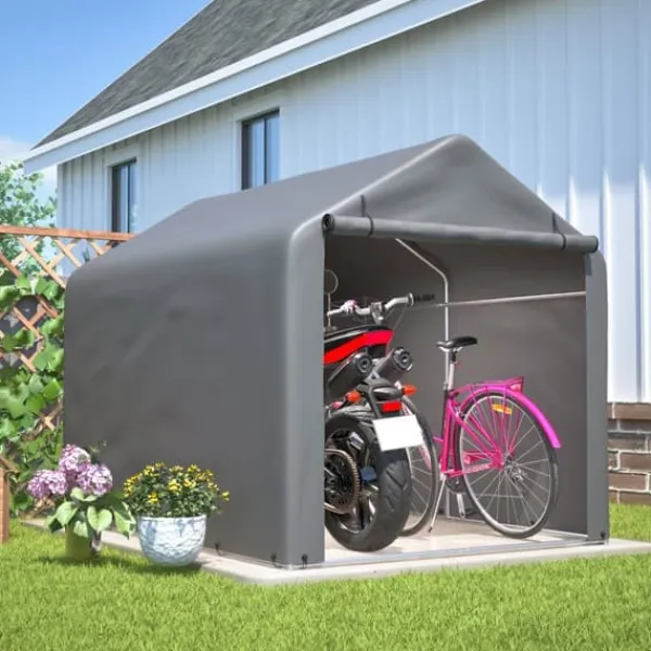 New Grå Cykelgarage / Redskapsbod 160x220x165 cm med rullport, vattentätt PE-material Skjul, Garage & Carports