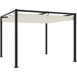 Best Gräddvit paviljong med infällbart tak - Trädgårdspaviljong | Storlek: 3x3 m | Material: Stål Valvbågar, Spaljéer, Bersåer & Pergolor