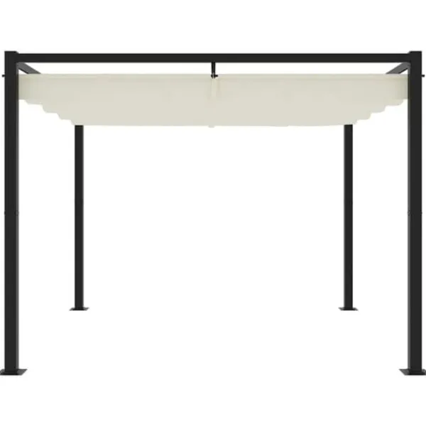 Best Gräddvit paviljong med infällbart tak - Trädgårdspaviljong | Storlek: 3x3 m | Material: Stål Valvbågar, Spaljéer, Bersåer & Pergolor
