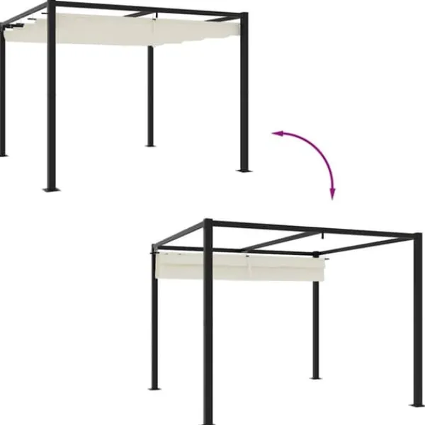 Best Gräddvit paviljong med infällbart tak - Trädgårdspaviljong | Storlek: 3x3 m | Material: Stål Valvbågar, Spaljéer, Bersåer & Pergolor