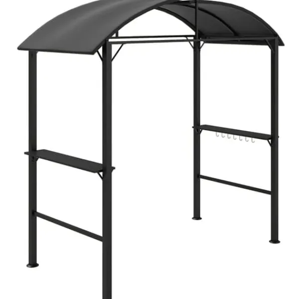 Grillpaviljong 233x110x235 cm, vindtålig med dubbeltak och hyllor, UV-skydd, stål, mörkgrå Valvbågar, Spaljéer, Bersåer & Pergolor
