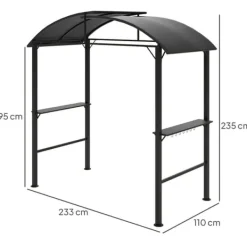 Grillpaviljong 233x110x235 cm, vindtålig med dubbeltak och hyllor, UV-skydd, stål, mörkgrå Valvbågar, Spaljéer, Bersåer & Pergolor