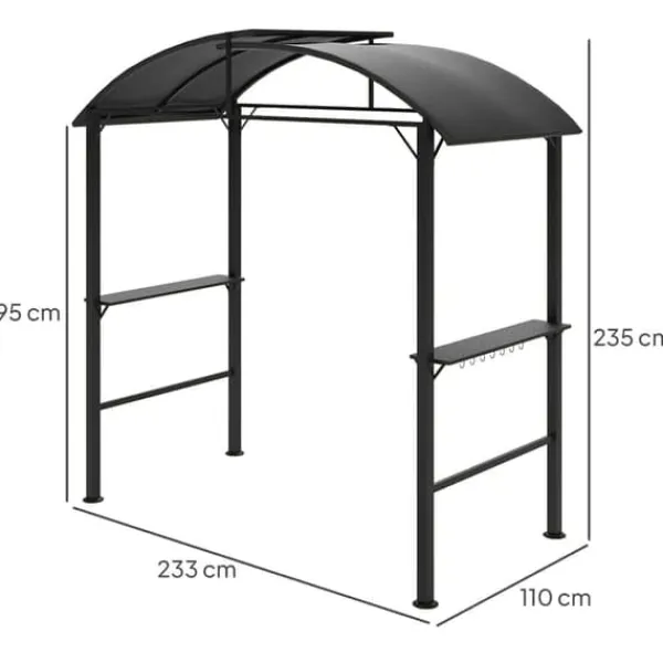 Grillpaviljong 233x110x235 cm, vindtålig med dubbeltak och hyllor, UV-skydd, stål, mörkgrå Valvbågar, Spaljéer, Bersåer & Pergolor