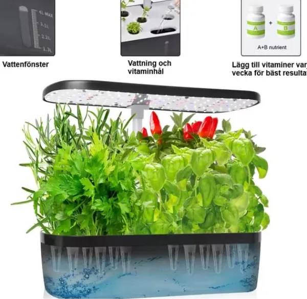 New GrowHome PRO, Inomhusträdgård och odlingsset för örter med inbyggd LED växtbelysning & autovattningssystem, Ört Mini Kit För Växt- & Örtplantering