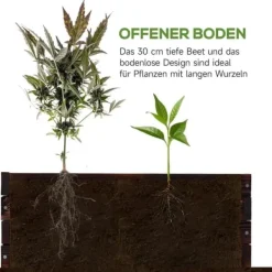 Högbädd i massivt trä 60x60x23 cm, mörkbrun – planteringslåda/örtlåda