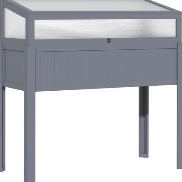 Hot Högbädd i trä med växthus 120x54x112/122 cm, polykarbonat, grå – för tomater & grönsaker Växthus