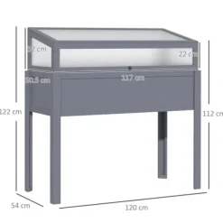 Hot Högbädd i trä med växthus 120x54x112/122 cm, polykarbonat, grå – för tomater & grönsaker Växthus